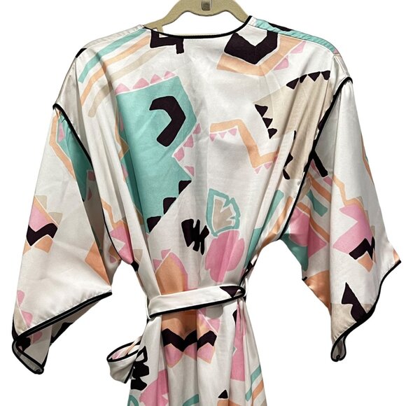 Mary McFadden Collection I Silky Kimono Robe Geometric Abstract Print Satin S - Picture 15 of 15